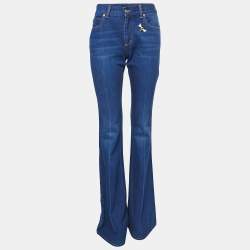 Pre Owned Gucci Blue Embroidered Denim New Flare Jeans M Waist 28"