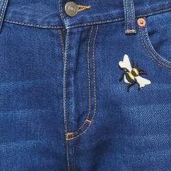 Pre Owned Gucci Blue Embroidered Denim New Flare Jeans M Waist 28"