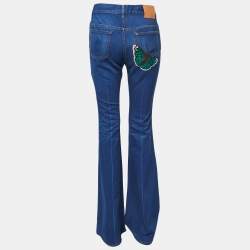 Pre Owned Gucci Blue Embroidered Denim New Flare Jeans M Waist 28"