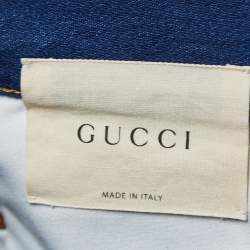 Pre Owned Gucci Blue Embroidered Denim New Flare Jeans M Waist 28"