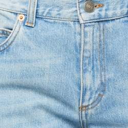 Pre Owned Gucci Blue Washed Denim Embroidery Detailed Flared Wide-Leg Jeans S Waist 27"