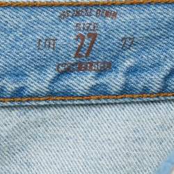 Pre Owned Gucci Blue Washed Denim Embroidery Detailed Flared Wide-Leg Jeans S Waist 27"