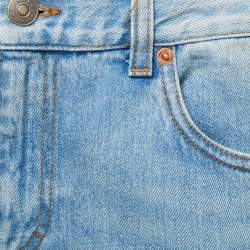 Pre Owned Gucci Blue Washed Denim Embroidery Detailed Flared Wide-Leg Jeans S Waist 27"