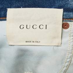 Gucci Blue Washed Denim Embroidery Detailed High Waist Jeans M Waist 28"