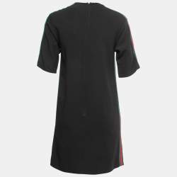 Pre Owned Gucci Black Crepe Web Stripe Trim Detail Dress XS