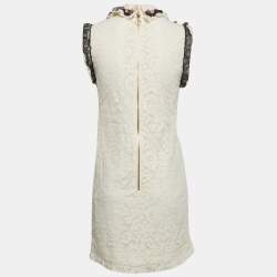 Gucci Cream Lace Ruffled Trim Sleeveless Mini Dress M