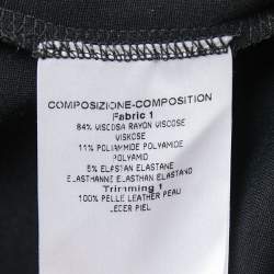 Pre Owned Gucci Black Stretch Knit Leather Trimmed Short Sheath Dress XS