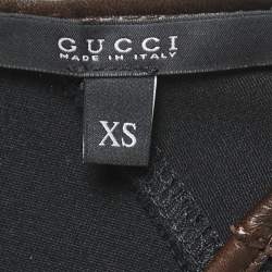 Pre Owned Gucci Black Stretch Knit Leather Trimmed Short Sheath Dress XS