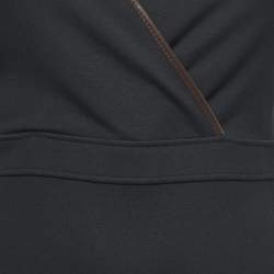 Pre Owned Gucci Black Stretch Knit Leather Trimmed Short Sheath Dress XS