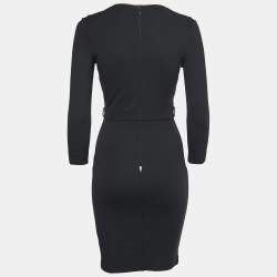 Pre Owned Gucci Black Stretch Knit Leather Trimmed Short Sheath Dress XS