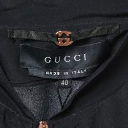 Pre Owned Gucci Black/Purple Stripe Detailed Silk Zip Front Jacket S
