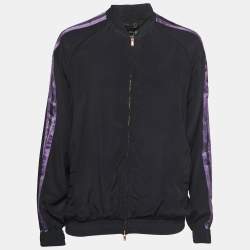 Pre Owned Gucci Black/Purple Stripe Detailed Silk Zip Front Jacket S