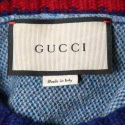 Gucci Blue Castle Jacquard Knit Pullover S