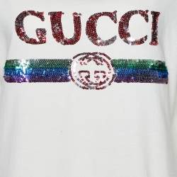 Gucci Cream Sequin Embellished Cotton Knit T-Shirt S