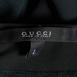 Gucci Bottle Green Jersey & Silk Bishop Sleeve Midi Dress M
