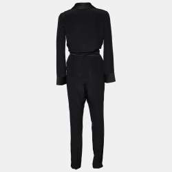 Gucci Black Silk & Satin Lapel Belted Jumpsuit XS