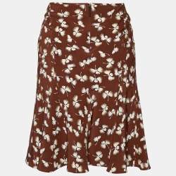 Pre Owned Gucci Brown Floral Printed Silk Paneled Mini Skirt M