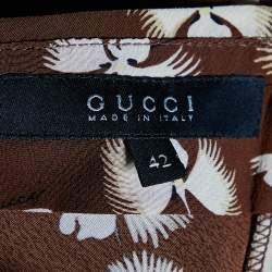 Pre Owned Gucci Brown Floral Printed Silk Paneled Mini Skirt M