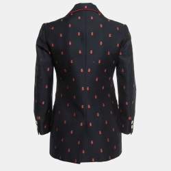 Gucci Navy Blue Lady Bird Jacquard Cotton Blend Single Breasted Blazer S