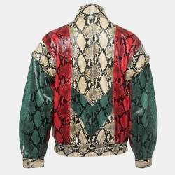 Gucci Multicolor Python Print Leather Bomber Jacket S