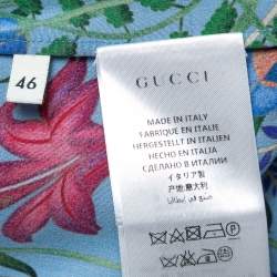 Gucci Blue Floral Print Silk Web Detail Tops and Pant Set L/M
