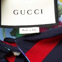 Gucci Blue Floral Print Silk Web Detail Tops and Pant Set L/M