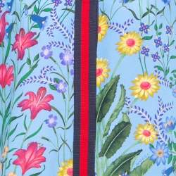 Gucci Blue Floral Print Silk Web Detail Tops and Pant Set L/M