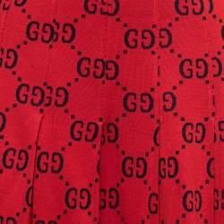 Gucci Red GG Print Cotton Knit Pleated Maxi Skirt M
