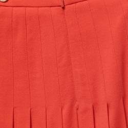 Pre Owned Gucci Red Wool Leather Trim Belt Detail Pleated Midi Skirt M