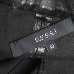 Pre Owned Gucci Black Leather Zip Detail Stretch Legging Pants S