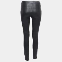 Pre Owned Gucci Black Leather Zip Detail Stretch Legging Pants S