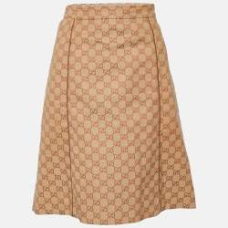 Pre Owned Gucci Light Brown Logo Monogram Cotton Mini Skirt L