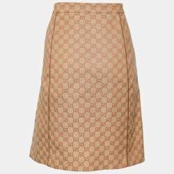 Pre Owned Gucci Light Brown Logo Monogram Cotton Mini Skirt L