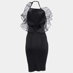 Pre Owned Gucci Black Knit Ruffled Halter Bodycon Dress S