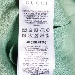 Pre Owned Gucci Green Linen Blend Leather Belt Detail Pleated Midi Skirt L