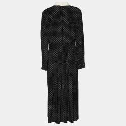 Pre Owned Gucci Black Polka Dot Logo Printed Silk Neck Tie Detail Maxi Dress L