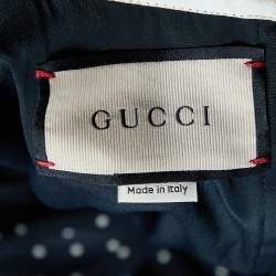 Pre Owned Gucci Black Polka Dot Logo Printed Silk Neck Tie Detail Maxi Dress L