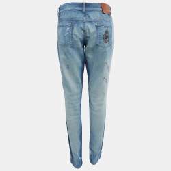 Pre Owned Gucci Blue Washed & Distressed Denim Slim Fit Jeans M Waist 33"