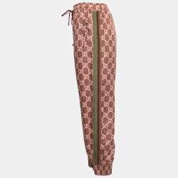 Pre Owned Gucci Brown GG Printed Silk Side Stripe Detail Jog Pants M
