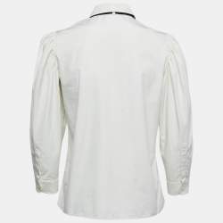 Pre Owned Gucci White Cotton Poplin Puff Sleeve Tie Neck Shirt S