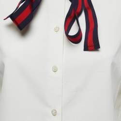 Pre Owned Gucci White Cotton Poplin Puff Sleeve Tie Neck Shirt S