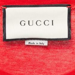 Gucci Red Cotton Logo Crystal Embellished T-Shirt S