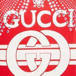 Gucci Red Cotton Logo Crystal Embellished T-Shirt S