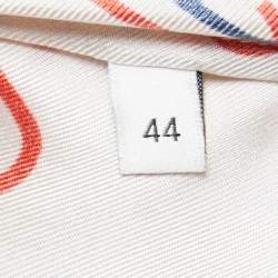 Pre Owned Gucci Ivory/Navy Blue Monogram Printed Silk Top M