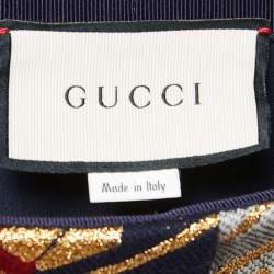Gucci Red/Blue All Over Logo Lurex Wool Pleated Midi Skirt S