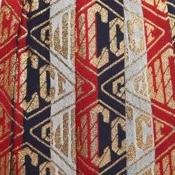Gucci Red/Blue All Over Logo Lurex Wool Pleated Midi Skirt S