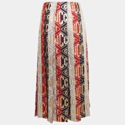 Gucci Red/Blue All Over Logo Lurex Wool Pleated Midi Skirt S