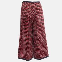 Pre Owned Gucci Red/Navy Blue Tweed Wide-Leg Culottes L