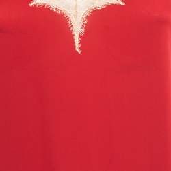 Pre Owned Gucci Red Silk Satin Lace Trimmed Bee Applique Detail Strappy Midi Dress M