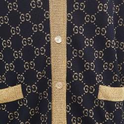 Pre Owned Gucci Navy Blue GG Motif Lurex Knit Cardigan M